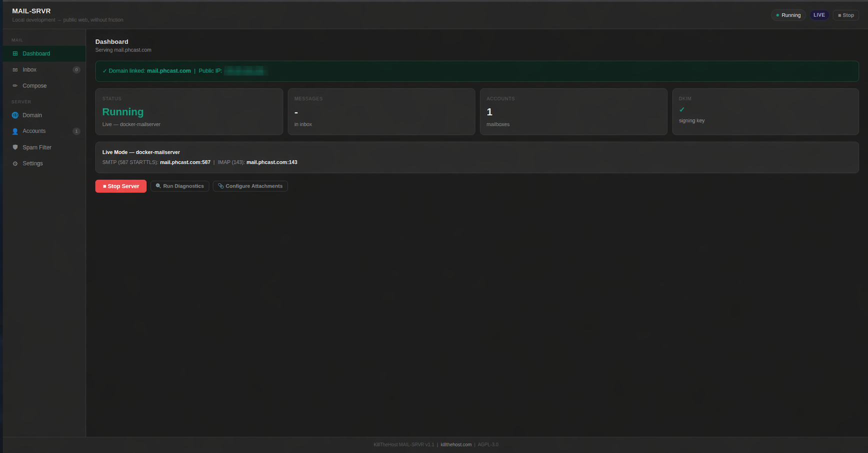 MAIL-SRVR interface screenshot
