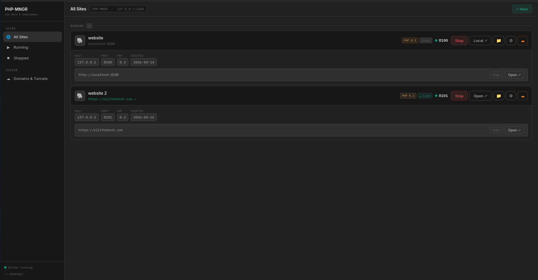 PHP-MNGR interface screenshot
